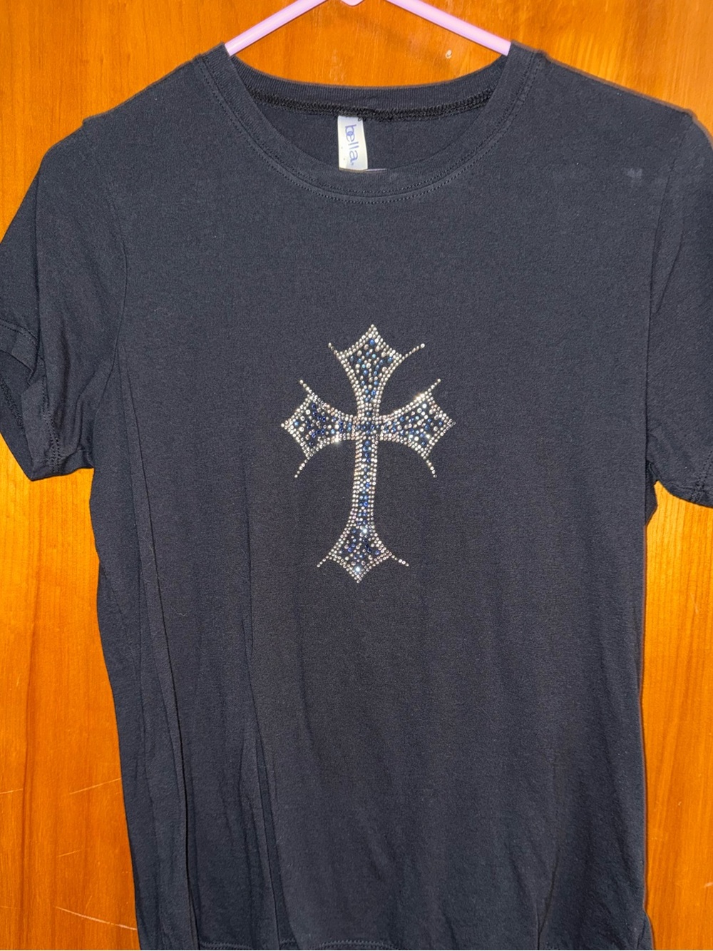 Bella Canvas Black Short Sleeve Tee with Rhinestone Cross